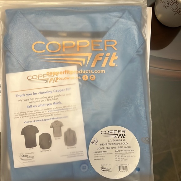 Copper Fit Essential Polo Shirt in Sky Blue, Size Large - Picture 6 of 6